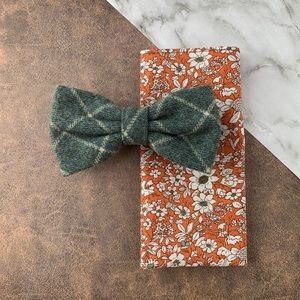 Men’s Sage Tartan Wool Bow Tie & Pocket Square